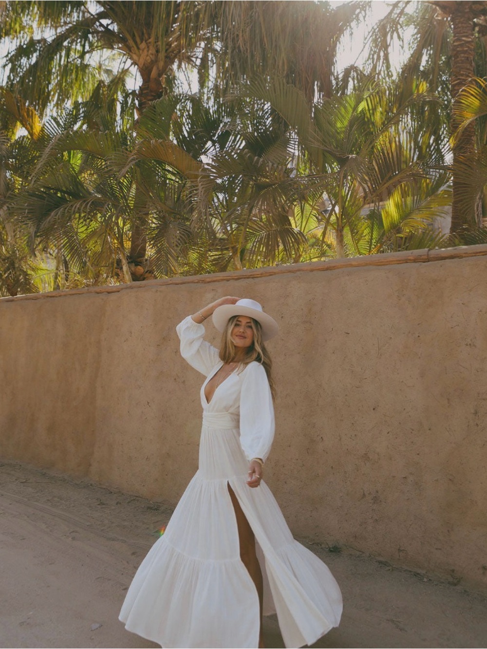L*Space White Maxi Dress with Deep V and Side Slit